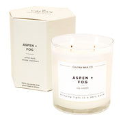 Calyan Aspen & Fog 2 wick candle jar offers long-lasting luxury fragrance.