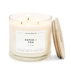 Calyan Wax Co. Aspen and Fog 3 Wick candle, front view for ambient home ambiance