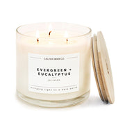 Calyan Wax Co. Evergreen and Eucalyptus 3 Wick jar front view for home ambiance