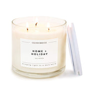 Calyan Wax Co. Home Holiday 3-wick candle close-up flame for warm ambiance