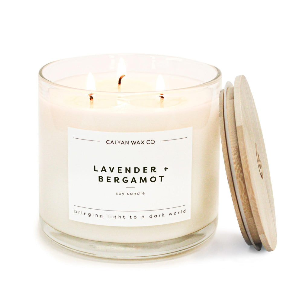 Calyan Wax Co Lavender and Bergamot 3 Wick candle closeup showing premium fragrance