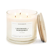 Calyan Wax Co Lavender and Bergamot 3 Wick candle closeup showing premium fragrance