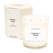 Calyan Wax Co Lemon & Sage 2 Wick Candle in glass jar for bright inviting ambience