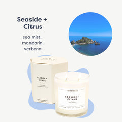 Closeup of two wicks from Calyan Wax Co Seaside & Citrus candle.