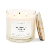 Calyan Wax Co Seaside & Citrus 3-wick candle in glass jar for large rooms