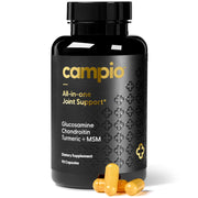 Campio joint supplement bottle showing glucosamine, chondroitin, and MSM for mobility