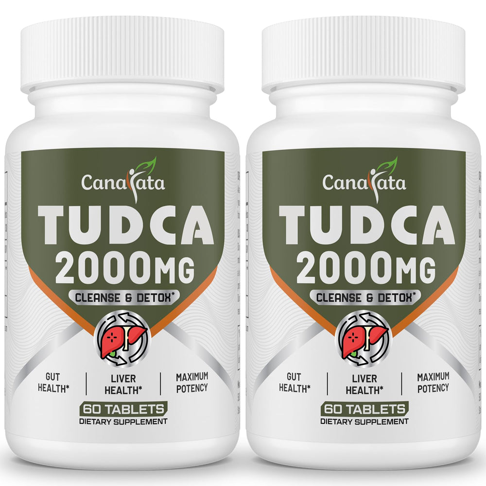 Canarata TUDCA tablets bottle closeup showing easy-to-swallow daily liver support.