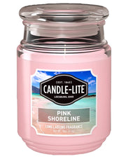 Candle-Lite Everyday Pink Shoreline candle lit close-up for cozy ambience.
