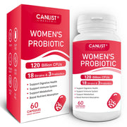 CANLIST Women's Probiotics bottle shows 120B CFUs and 18 strains for daily gut balance