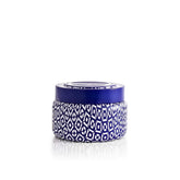 Capri Blue Blue Jean travel tin front view, portable luxury ambiance.