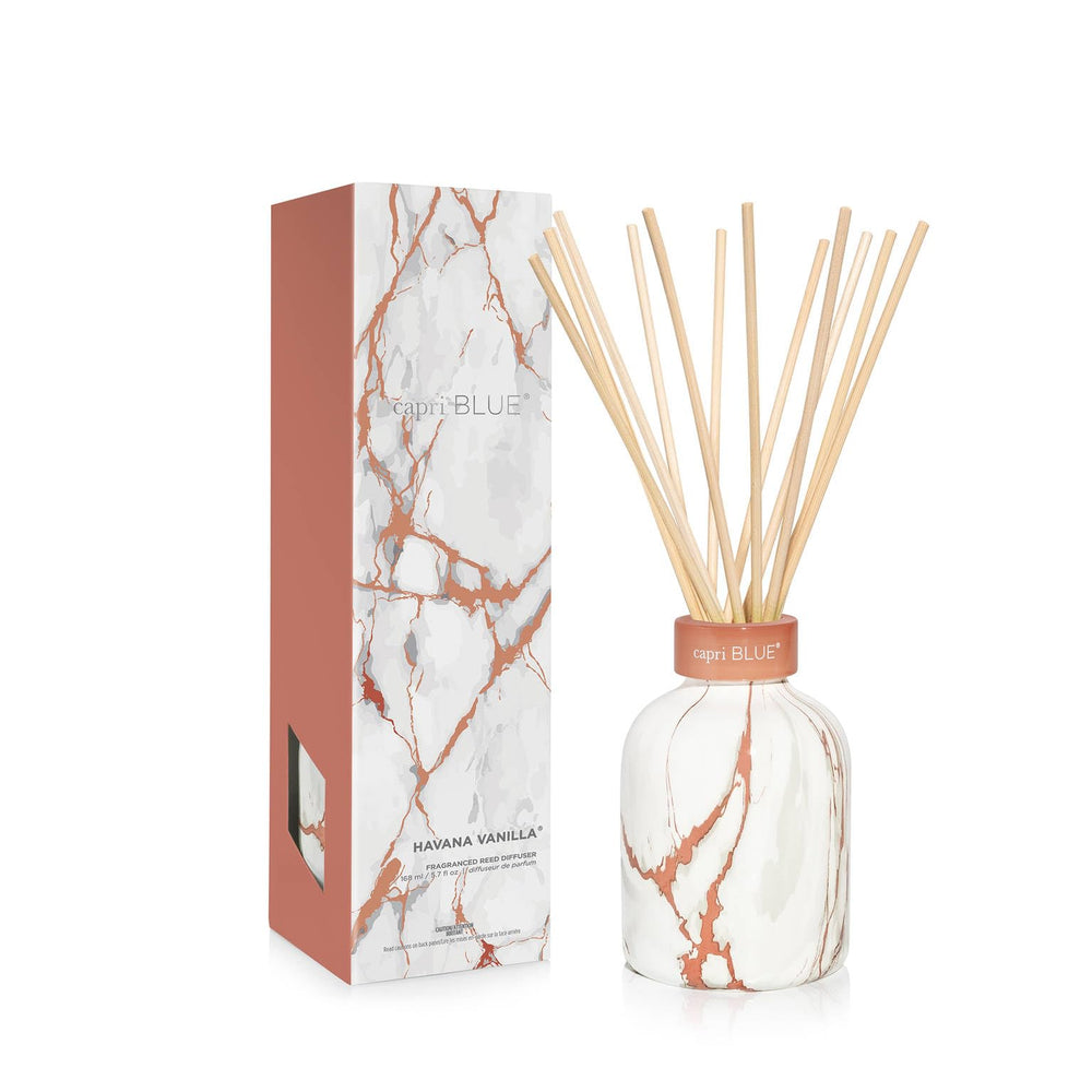 Capri Blue Modern Marble Reed Diffuser Set with Havana Vanilla fragrance
