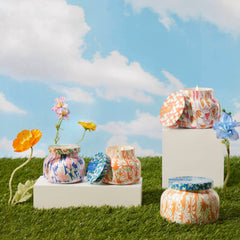 Capri Blue Pattern Play jar label detail reveals premium craftsmanship.
