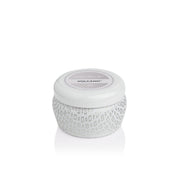 Capri Blue Volcano White Mini Tin Candle, vela frontal, aroma vibrante para espacios pequeños
