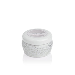 Capri Blue Volcano White Mini Tin Candle, vela frontal, aroma vibrante para espacios pequeños