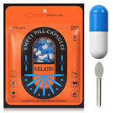 CapsLogist empty size-0 capsules in blue and white for DIY supplement filling.