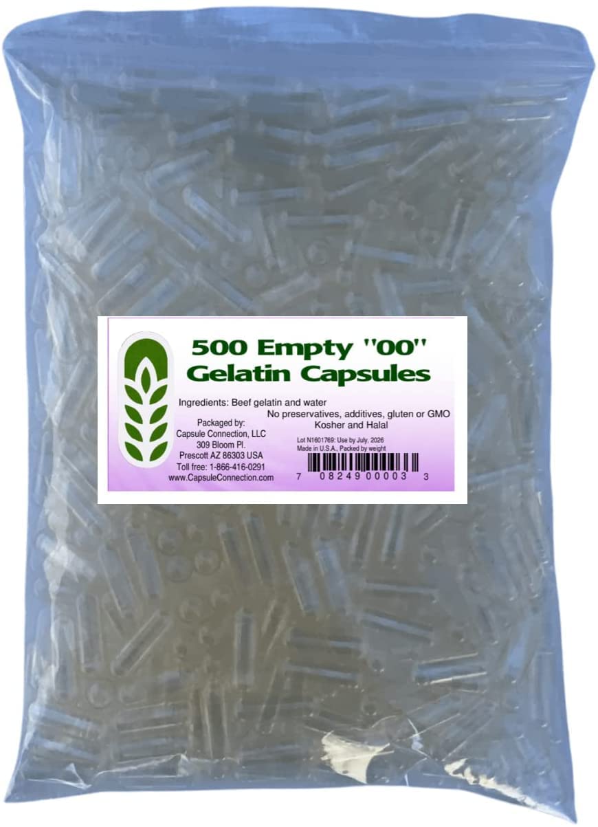 Capsule Connection USA-made 00-size capsules for bulk custom supplements.