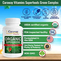 Caraway Vitamins Organic label close-up emphasizes USDA Organic and non-GMO ingredients
