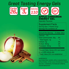 Hand holding Carb Boom Energy Gel Apple Cinnamon for running.