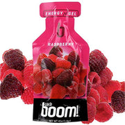 Carb Boom Energy Gel Raspberry front view, quick fueling for rides.