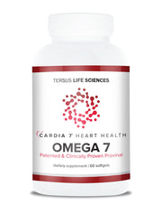 CARDIA7 Omega-7 softgel bottle on countertop for convenient daily support