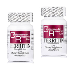 Cardiovascular Research ferritin iron supplement bottle front for daily iron support.