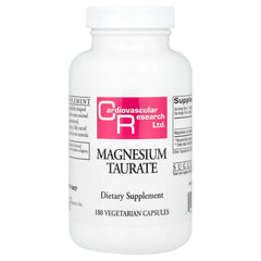 Cardiovascular Research Magnesium Taurate 125 mg bottle close-up for daily supplement use.
