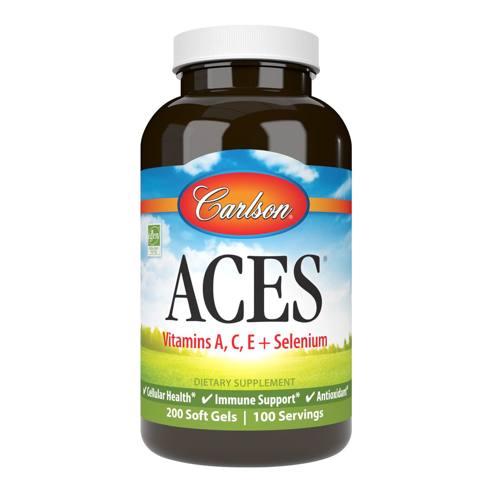 Carlson ACES bottle front shows antioxidant vitamins for immune support.