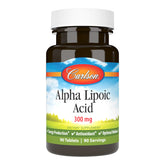 Carlson Alpha Lipoic Acid 300 mg bottle close-up shows potency label