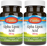 Carlson Alpha Lipoic Acid 300 mg bottle closeup for daily energy support