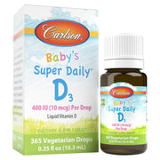 Carlson Baby D3 bottle with pour tip for easy daily dosing.