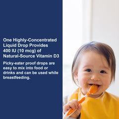 Unflavored Carlson Baby D3 liquid bottle ready for mixing.