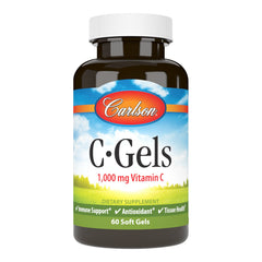 Carlson C-Gel 1000 mg bottle label highlights vitamin C content