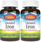 Carlson Chelated Iron 27mg pack-2 tablets front view for daily iron support.