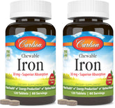 Carlson Chewable Iron 30 mg tablets in strawberry flavor for daily blood health support.