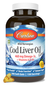 Carlson Cod Liver Oil bottle front view with lemon flavor for daily wellness