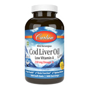 Carlson Cod Liver Oil Gems bottle on shelf highlighting daily omega-3 intake.