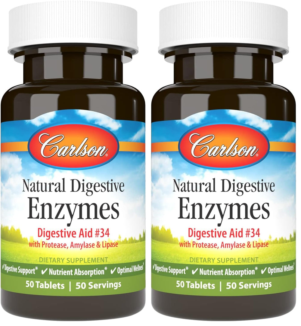 Carlson Digestive Enzymes 34 bottle front label for quick identification of digestive support.