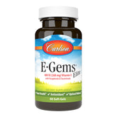 Carlson E-Gems Elite bottle front showing 60 soft gels for antioxidant support.