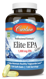 Carlson Elite EPA Gems bottle front showing 1000 mg EPA per soft gel for daily support