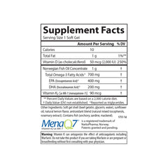 Carlson Elite Omega-3 Plus D & K lemon label detail emphasizes D3 and MK-7 K2.