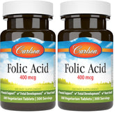 Carlson folic acid 400 mcg bottle front supports prenatal health.