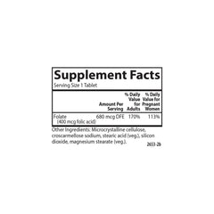 Carlson folic acid package back details per-pack information.