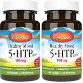Carlson Healthy Mood 5-HTP Elite bottle front, raspberry chewables for daily mood support.