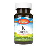 Carlson K Complete bottle pour with MK-4 and MK-7 softgels for bone and heart health support.