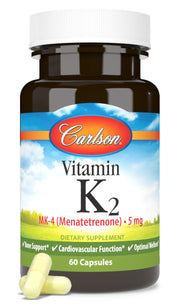Carlson K2 MK-4 bottle provides convenient bone and heart support.