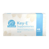 Carlson Key-E suppositories packaging emphasizes easy daily moisture care.