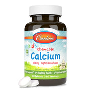 Carlson Kid's calcium vanilla chewables bottle showing bone support benefit