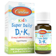 Carlson Kid's D3+K2 drops bottle with unflavored liquid for daily use
