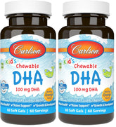 Carlson Kid's DHA orange chewable bottle supports brain and vision.