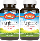 Carlson L-Arginine 675 mg capsules bottle potentially supports healthy circulation.